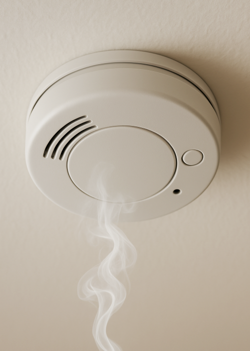 A smoke detector sensor on a ceiling